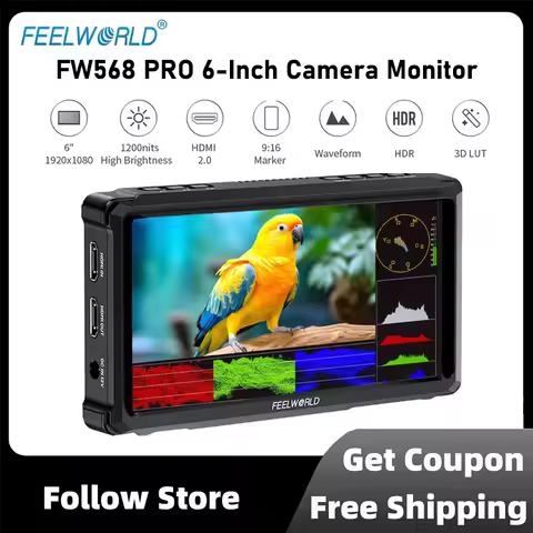 FEELWORLD FW568 PRO 6-Inch Camera Monitor 1200nit Brightness 1920x1080 IPS Display Custom 3D LUT 4K 
