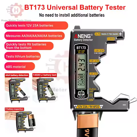 BT173 Battery Tester High Precision Battery Detector Test 9V 12V 23V AA AAA N Cell Batteries Button 