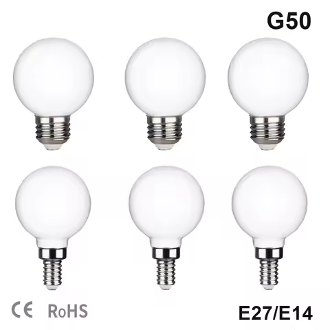 LED Light Bulb E27 E14 5W G50 Milky Glass Bulb 85V-265V Ceiling Fan Light Bulbs Warm White 2700K Nat