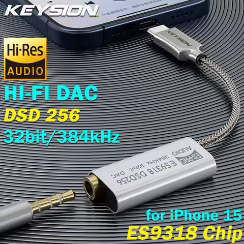 KEYSION ES9318 DSD256 HIFI DAC Headphone Amplifier USB Type C to 3.5mm Audio Adapter 32bit 384kHz De