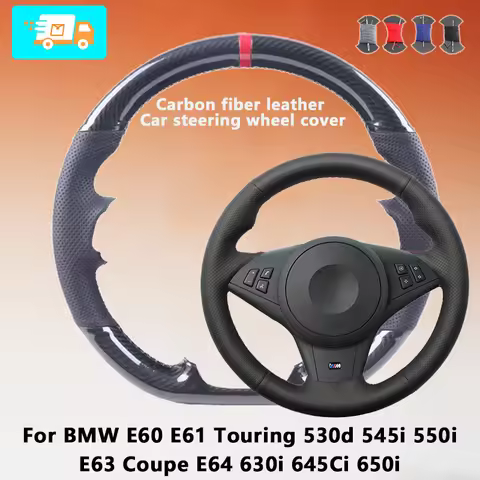 Customize Fit Carbon Fiber Leather Car Steering Wheel Cover For BMW E60 E61 Touring 530d 545i 550i E