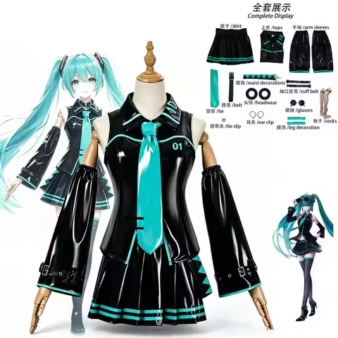 Anime Mikuu Cosplay Costume Miku 16TH Cosplay Leather Midi Dress Halloween Carnival Party JK Uniform