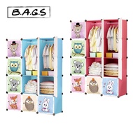 TheBags Kid Closet Portable Closet Wardrobe Storage Rack Cube Organizer Hanging Cartoon Plastic Asse
