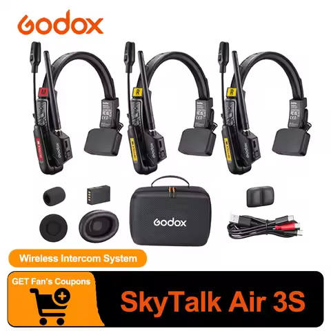 Godox SkyTalk Air 3S 2.4GHz 3-Person Full-Duplex Wireless Intercom Headset System 150Hz to 7kHz 500m