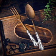 美國製北歐風格純銀柄-胡桃木沙拉分食餐具組