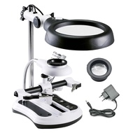 แว่นขยายตั้งโต๊ะ มีไฟ กำลังขยาย 2.5X 5X 6X 10X Lens108mm แว่นขยาย แว่นขยายช่างบัดกรี มีแท่นเสียบหัวแ