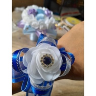 wrist corsage with sparkling rhinestone - Royal blue ribbon