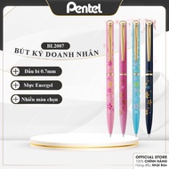 Japanese Pentel Screw Cap Business Signature Pen | 0.7mm ball head, blue ink, sakura print case | BL