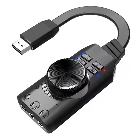 Audio Jack Cable Mute Switch Volume Adjustment Adapter GS3 7.1 Channel Sound Card External USB Audio