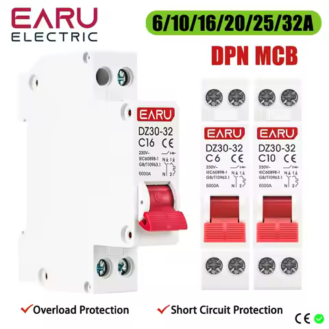 DZ30-32 DPN 1P+N Mini Circuit Breaker MCB 6A 10A 16A 20A 25A 32A Din Rail Mounting Cutout Miniature