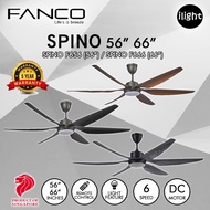 FANCO SPINO 56" 66” DC MOTOR CEILING FAN 3C LIGHT 6 BLADE REMOTE CONTROL Kipas Siling