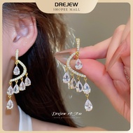 DREJEW Glamorous Curved Bar Teardrop Zircon Tassel Dangle Earring Daily Fashion Earring Women Person