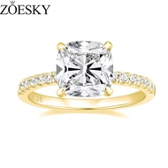 ZOESKY 925 Sterling Silver Rings Cushion Cut Cubic Zirconia CZ Engagement Rings 3.5CT Gold Wedding B