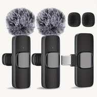 Sistem Mikrofon Lavalier Klip-on Tanpa Wayar, Omnidirectional, USB-C, Rakaman Satu klik, P