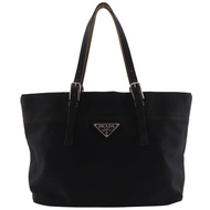 Prada PRADA Logo Plate Tote Bag, Canvas, Black, Shoulder Bag/Handbag, A4 Size, Open, With Logo, Wome