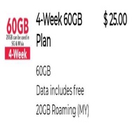 Singtel Prepaid $25 Plan – 60GB Local Data + 20GB Roaming (MY) – 28 Days
