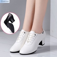 Qsuccua Adult Ladies Latin Square Dance Mid-heel Soft-soled Outdoor Practice Performance Dance Sneak