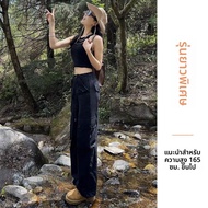 Ziyan | กางเกงทำงานสีดำขาหลวมทรงกระบอกเพิ่มความสูง XS