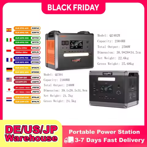 SOLARPLAY Q2501 Q2402M Portable Power Station 2160WH 2304WH LiFePO4 Battery with 2400W/2500W (4800W