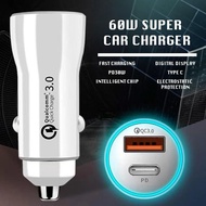 🇸🇬🇸🇬 60W Super Fast Car Charger Adapter Type C + USB