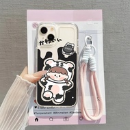 [ Case+Support Strap] Glossy Clear Case Cute Cow Motif For Oppo A15 A16 EK A17 K A18 A3S A39 A31 A38