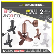 [ Full-Force-Wind ] ACORN DC360 Corner Fan 16inch Ceiling or Wall Mounting with 360-Degree Oscillation +Remote Control