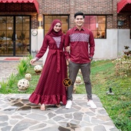 SARIMBIT BATIK COUPLE AYUMA GAMIS BRUKAT TILE KOMBINASI MAXMARA MARUN