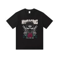 Men's Crew Neck T-Shirt Black Hysteric Glamour Skull Rose Graphic Print for Casual Wear