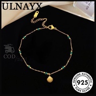 HIJAU Vintage Anklet Green Shell Stone 18K Gold Plated Titanium Steel Anklet