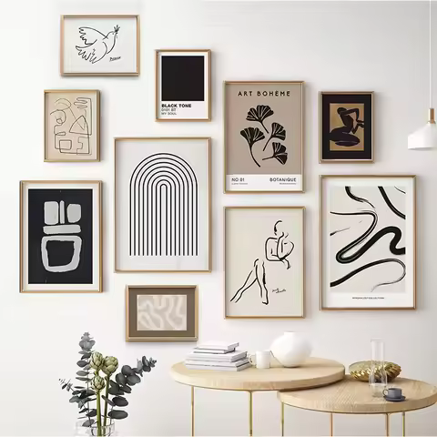 Geometric Line Picasso Matisse Abstract Poster for Wall Art Decorative Painting Black and White Canv