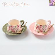 Violet Flamingo ชุดของขวัญ เซ็ตแก้วกาแฟ+จานรอง Paradise Coffee Collection มาพร้อมกล่องของขวัญสีแดงสุ