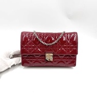 Dior 迪奧 Miss Dior Promenade 酒紅色漆皮藤格紋銀扣鏈條WOC（斜挎包/手拿包）