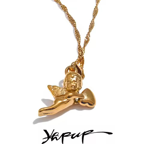 Yhpup Stainless Steel Angel Heart Pendant Expressing Love Blessing Necklace 18K PVD Plated Waterproo