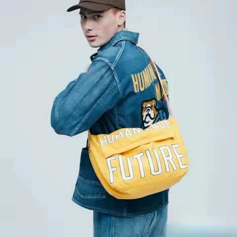 Human Made Mail Bag Washed Canvas Printed Logo Crossbody Shoulder Streetwear