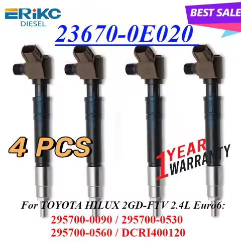 4PC 23670-0E020 New Piezo Diesel Injector 236700E020 295700-0090 295700-0530 for TOYOTA HILUX REVO 2