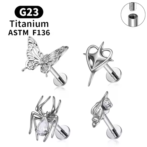 ASTM F136 Titanium Butterfly Spider CZ Labret Tragus Cartilage Conch Forward Helix Stud Nose Piercin