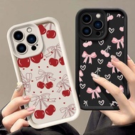 Cute Pink Bowknot Cherry Casing For Samsung A57 A27 A37 A17 A55 A35 S26 S25 S24 Ultra S23 S22 Plus S
