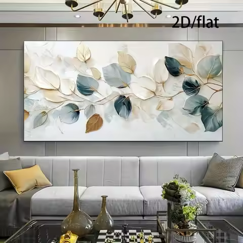 Flat 2D Leaves Abstract Canvas Prints Poster Modern Floral Large Horizontal Art Prints Wall Art Home