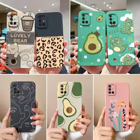 Phone Case For Samsung Galaxy A51 A71 A31 Cartoon Liquid Silicone Full Protection Anti Choc Back Cov