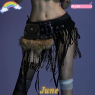 JUNE1 Faux Fur Splicing Belts, Y2K Chic Mini Bag Belt, Retro Trendy Design Gyaru Plush Waist Belt fo