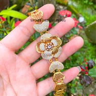 Rantai Tangan Emas Suasa Bunga Rose Gold Plated Roses Pendent Bracelet