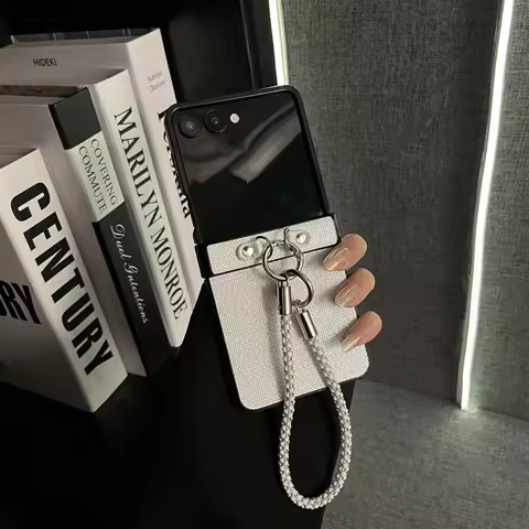 Korean Simple White Silk Thread Pattern Glitter Beads Rope Case For Samsung Galaxy Z Flip7 flip7 Fli