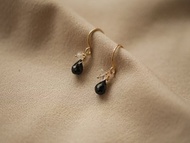 SV925/ 14KGF AAA黑曜石&赫基默鑽石耳環(耳夾)Obsidian Herkimer