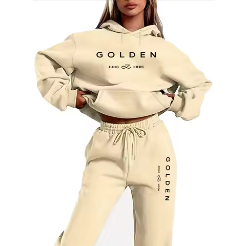 Unisex Vintage Kpop Hoodie Set 2025 Warm Winter Sweatshirt Jungkook Golden Album Merch Hoodies for M