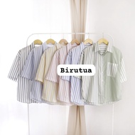 SJM KEMEJA ROENLY BAHAN KATUN SALUR IMPORT MOTIF GARIS-GARIS LENGAN PANJANG PENDEK KASUAL WANITA KEK