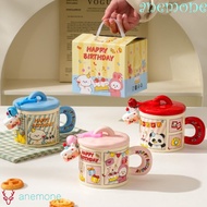 ANEMONE Happy Birthday Mug, Cartoon Animal Aesthetic Cartoon Ceramic Mug Cup, Water Mug Cup 380ML Ce