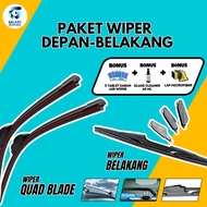 Universal Front and Rear Quad Blade Wiper Package for Cars, Anti-Noise Rubber, Bonus 3 Items U601