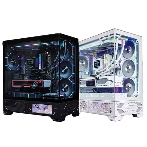 VK03 Panoramic Sea View Room Chassis ATX Side Transparent 360 Water Cooling 6.2 Inch Touch Screen Wh