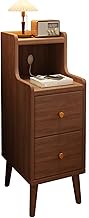 Solid Wood Small Nightstand Walnut, Narrow Nightstand with 2 Drawers, Mid-Century Modern Style Bedsi