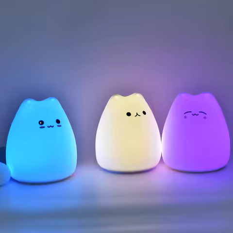 LED Night Light for Children Baby Kids Soft Silicone Touch Sensor 7 Colors Cartoon Cat Sleeping Lamp